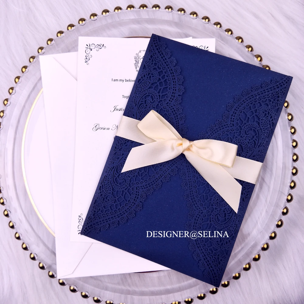 50 шт. темно-синие свадебные приглашения со стандартным лазерным вырезом