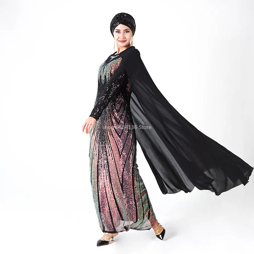 Женское платье с блестками длинным рукавом и накидкой|Женские платья| |