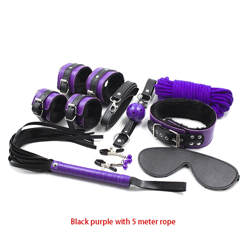 

8 pieces Leather Handcuffs Whips Rope Nipple Clamps Bdsm Fetish Bondage Gear Kit Sluts Slave Sex Position Aid Cosplay Sex Toys