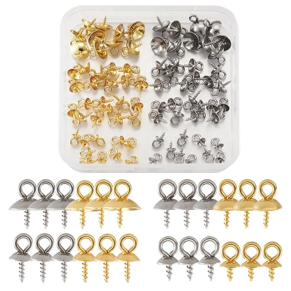 

pandahall 80pcs/box DIY Jewelry Making Kit 304 Stainless Steel Peg Bails Pendants for Half-driled Beads Mixed Color