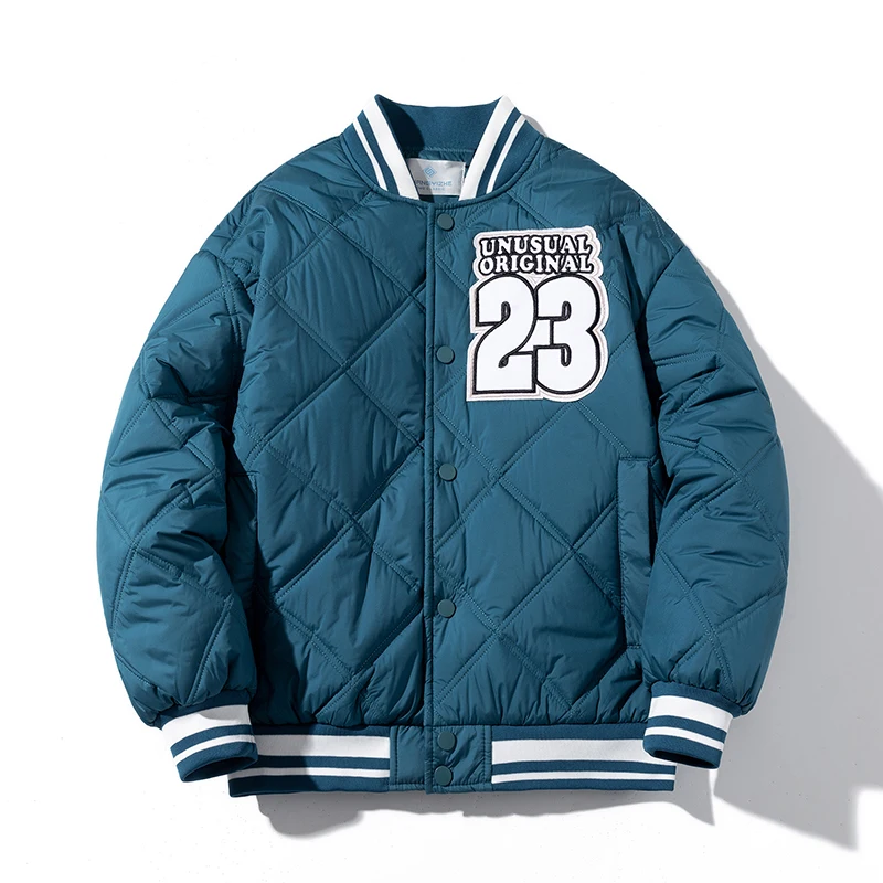 Fashion Grid Baseball Uniform Men Parkas Casual Jacket Autumn Winter Thicken Vintage Women Coats Cotton Padded Warm Streetwear