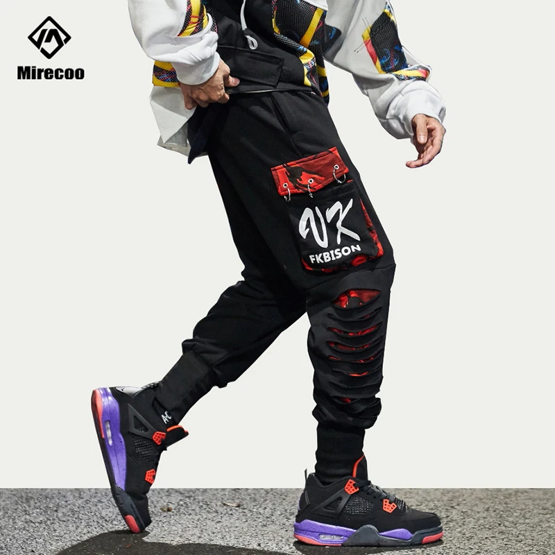 Techwear брюки с дырками мужские камуфляжные мешковатые шаровары джоггеры военные