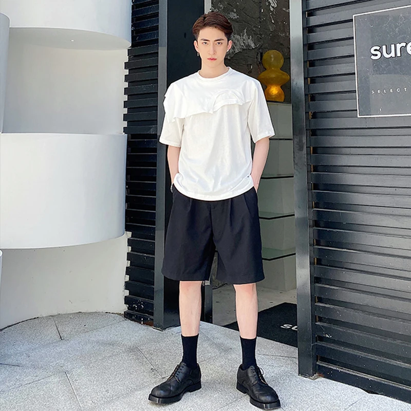 

Fashion brand ins net red design half summer T-style short sleeve personalized sleeve shirt loose top teacher ruffian handsome T