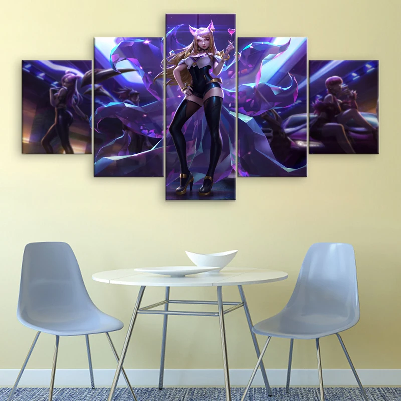 Холст Печатный игровой плакат 5 шт. Лига Легенд KDA Ahri живопись для гостиной стены искусства декоративные картинки искусства