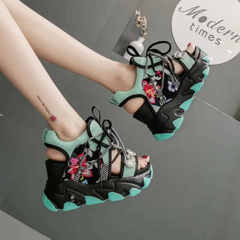 

Women Chunky Platform Sandals Designers New Brand 2021 Summer Beach Casual Shoes Woman Lace Up Wedges 9CM Fashion Sandal Ladies
