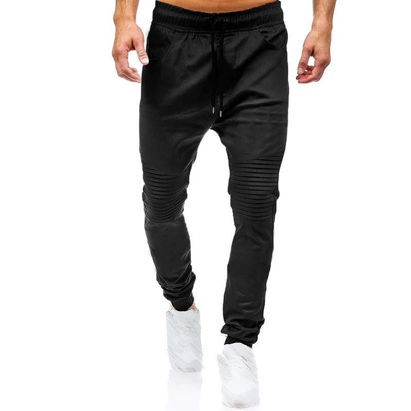 2019 Fashion Sports Trousers men Pants Casual Harlan Large Size Solid Color Lacing trousers pockets |