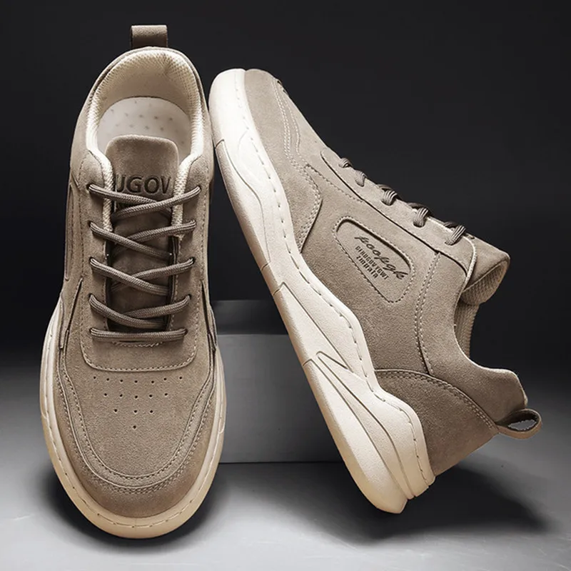 

New Casual Heightened Leather Sneakers, Lightweight Non-slip High-top Shoes, Men's Fashion Wear-resistant Low-top Platform Shoes