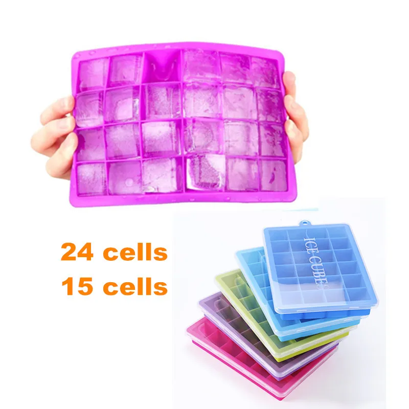 Silicone Ice Cube Trays with Lids, 15 Cavities 24 Cavities Ice Cube Tray Molds for Cocktail, Whiskey, Candy, Chocolate and More