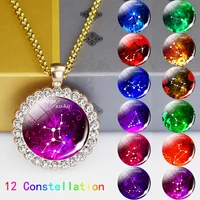 creative constellation necklaces fashion glass zodiac sign gold sweater chain necklace jewelry birthday gift for men wome