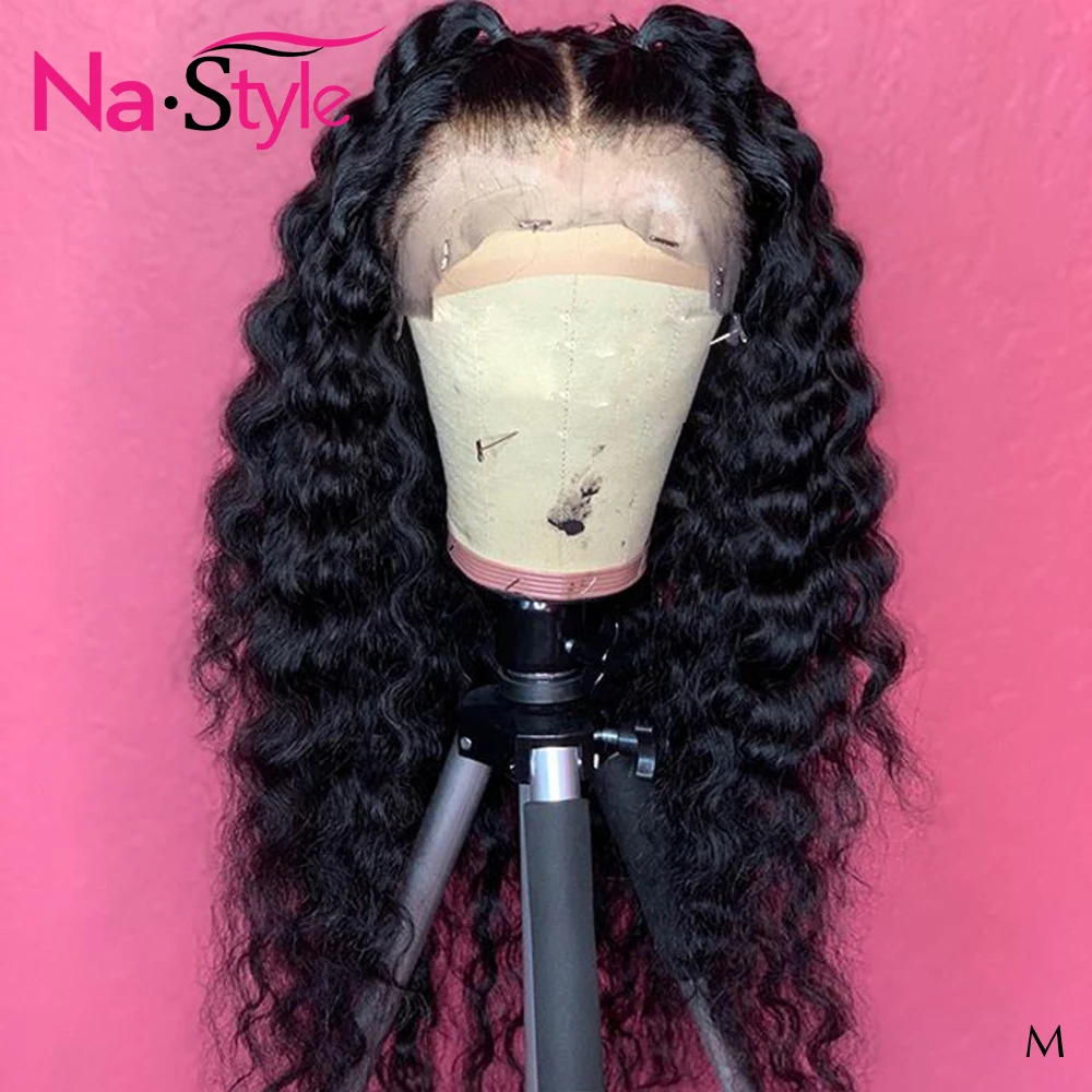 Вьющиеся Синтетические волосы на кружеве парик предварительно вырезанные 13x6