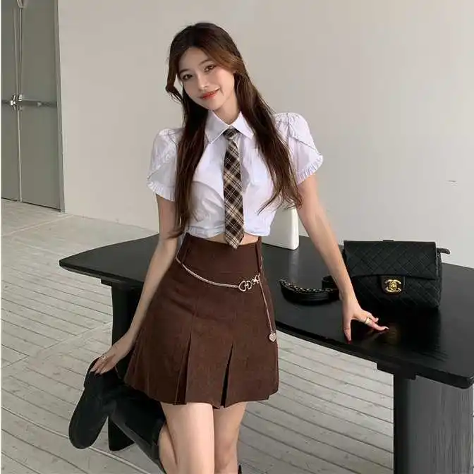 Костюм Униформа JK в Корейском стиле женская летняя белая короткая рубашка с