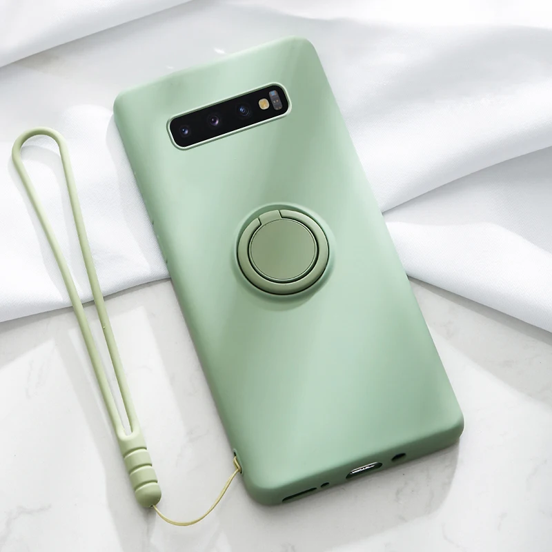 

Soft Silicone Case For Samsung Galaxy S10 Plus S21 S20 Ultra 5G S Note 20 9 10 S9 S8 S10E S10Plus Phone Covers Ring Holder Stand