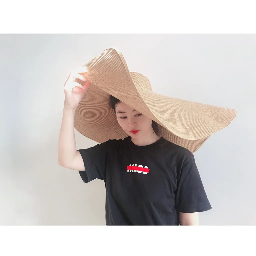 

2021new Fashion Large Sun Hat Beach Anti-uv Sun Protection Foldable Straw Cap Cover Summer Straw Hat Women 80cm Diameter Hats