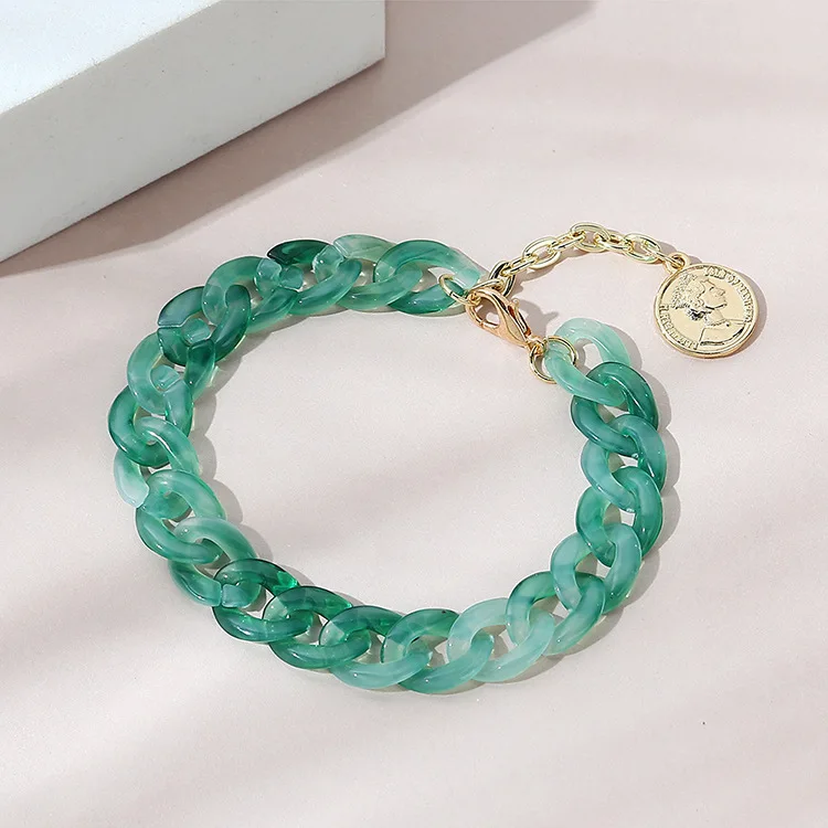

Браслет с градиентными цветами, ретро браслет-цепочка и звеньевые браслеты, женская мода, пластик, смола, Зеленый акрил