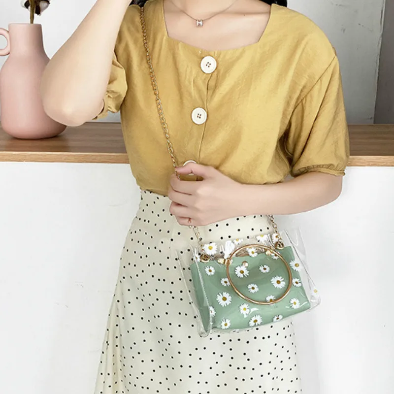

2020 Bag Female Summer and Autumn New Daisy Print Pattern Jelly Mother-in-law Bag Shoulder Portable Diagonal Female Bag