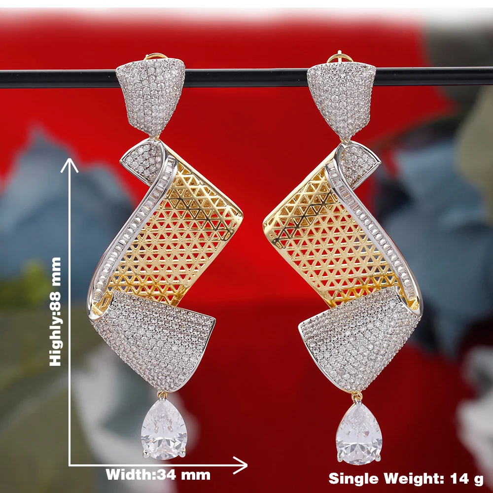 

Trendy Fashion Long Drop Women Earrings Cubic Zirconia High Quality Elegant Bridal Earring Jewelry For Wedding Party