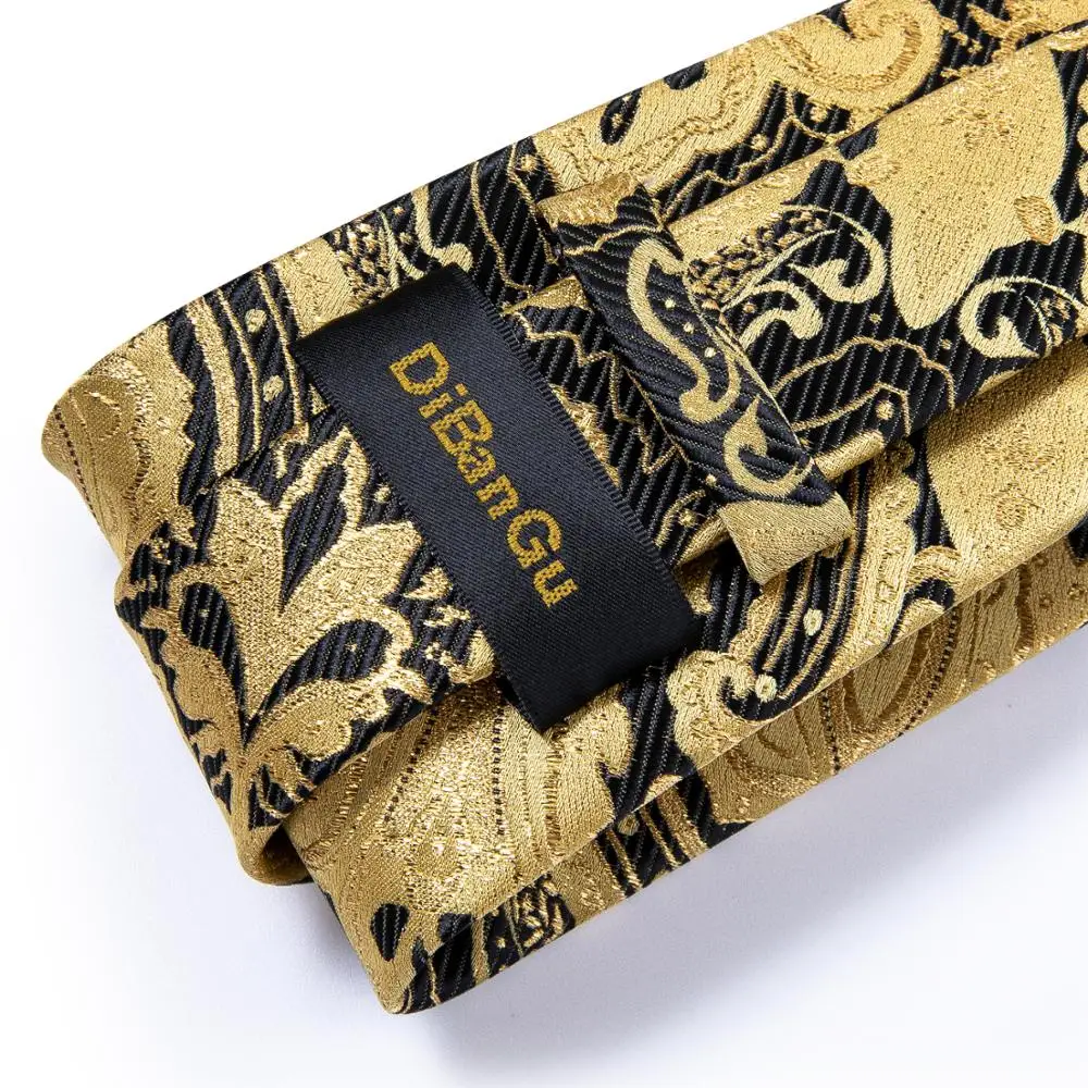 Мужской галстук золотистый черный Шелковый узорчатый Свадебный для мужчин DiBanGu