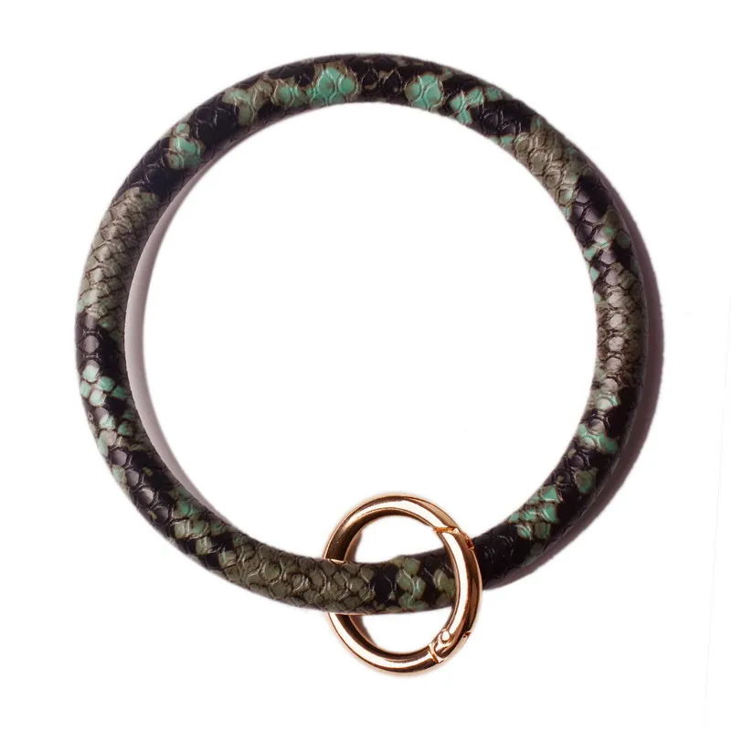 snakeskin-green Модное ретро большое круглое кожаное наручное украшение кольцо для ключей преувеличенный Многоцветный Сплав леопардовые Цветы брелок для ключей в стиле унисекс ювелирные изделия Bijoux - Цвет: snakeskin-green