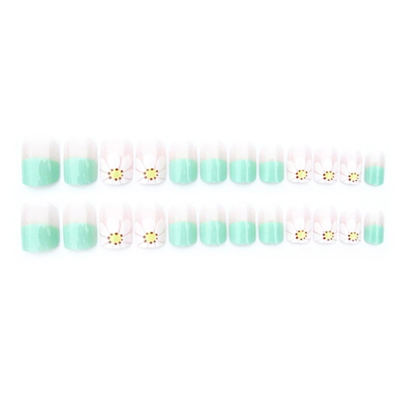 

24pcs Set Flower Design Nail Tips Acrylic False French Full Nails Art C60