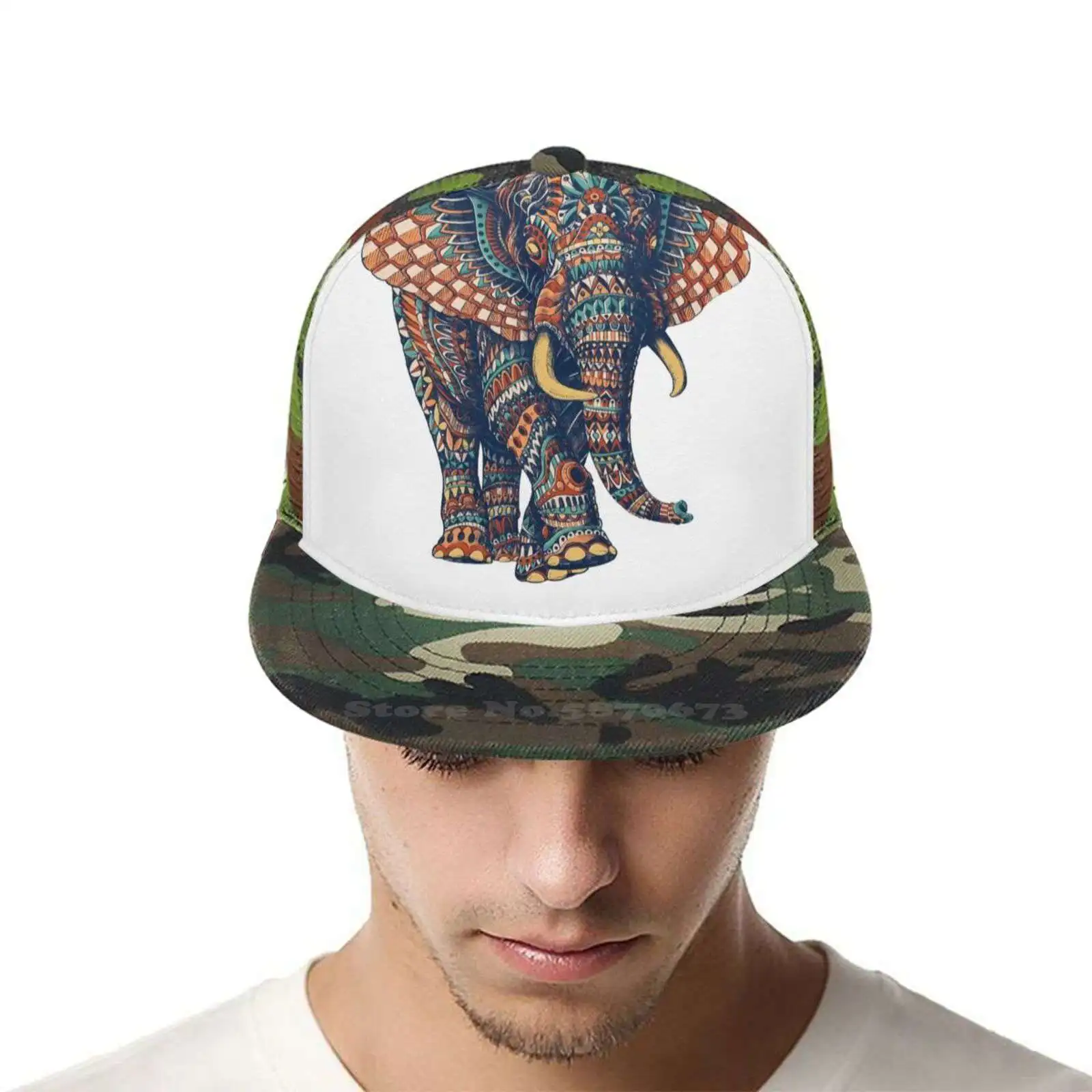 С орнаментом слона V2 на (цветная версия) модная шапка в стиле хип хоп слон