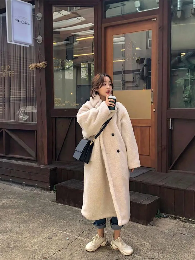 

Women's Down Jacket 2020 Solid Creamy-White Jacket Long Sleeve Casual Single Breasted Pockets Long Overcoats Outerwear XY5085