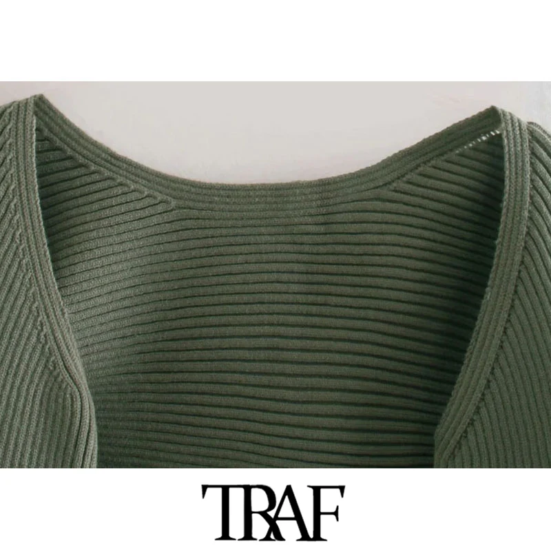 Женский укороченный вязаный кардиган TRAF винтажный Укороченный с длинным рукавом