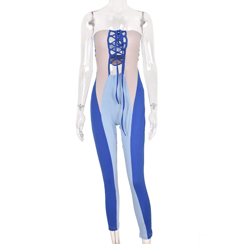 

Lace-up Sleeveless Sport Wear Casual Jumpsuit Women Patchwork Skinny Sexy Playsuit Female Fitness Rompers Overalls Outfits