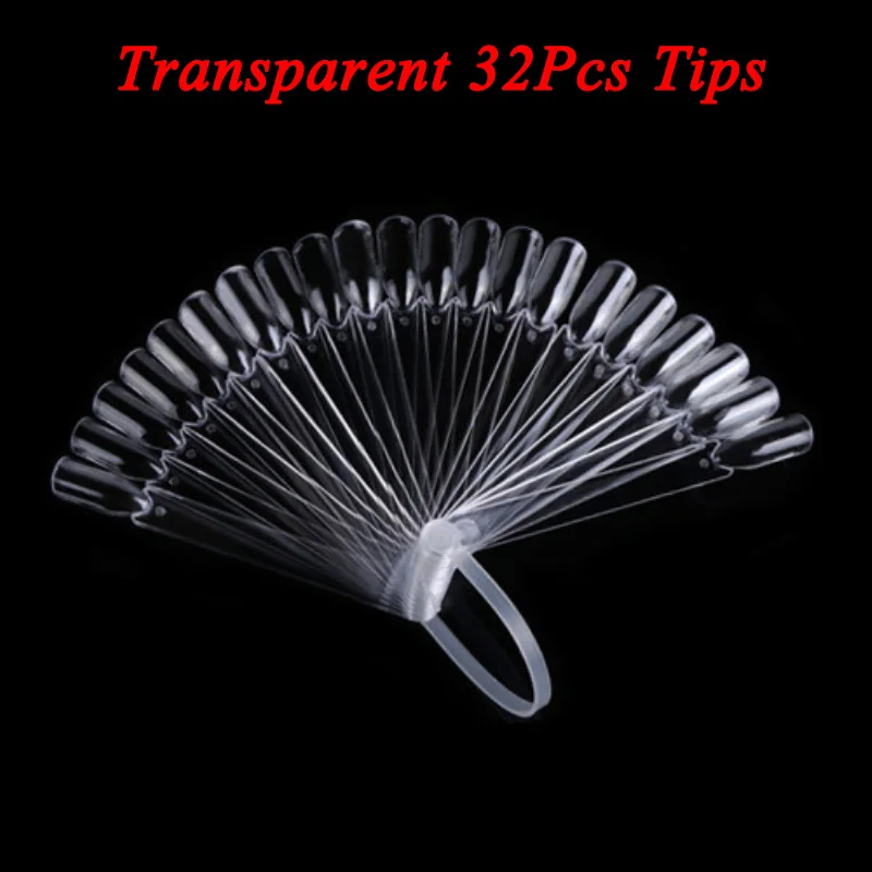 transparent 32pcs 1 Набор накладных наконечников для ногтей натуральный прозрачный черный веер палец полная карта дизайн ногтей Дисплей Практика УФ гель лак Инструменты Аксессуары для маникюра - Цвет: transparent 32pcs