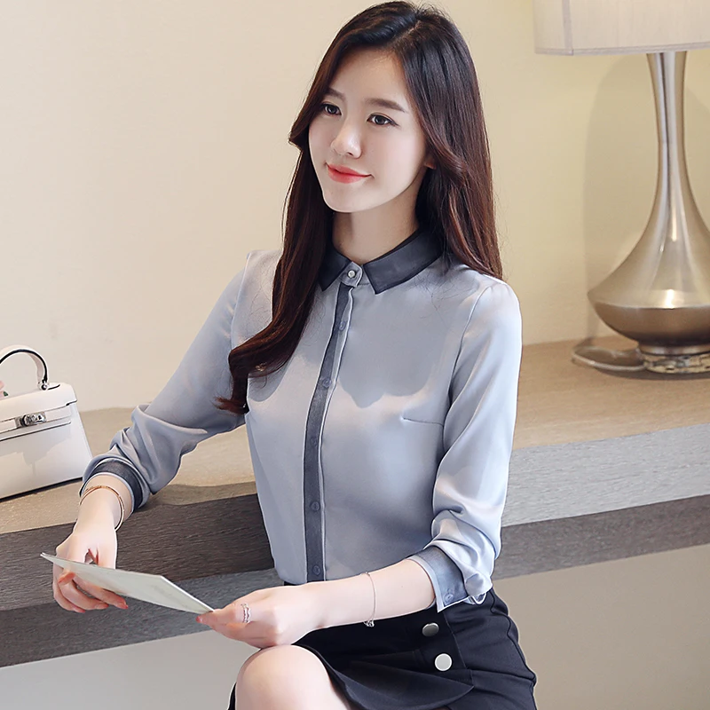 Новая модная женская блуза с длинным рукавом блузки Топы Femme шифоновая блузка