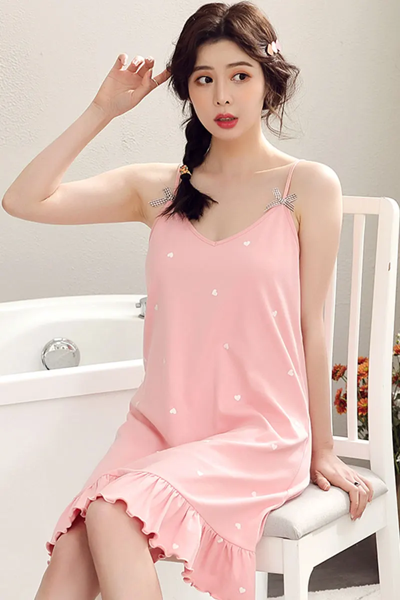 

Sling pajamas female summer fairy wind students thin cotton plus fattening code fat mm200 pounds pregnant women pajamas