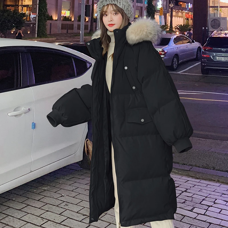 WJJDFC Women's Down Jackets Coat Long Waterproof Parka Winter Jacket Women Fox Fur Collar Coat Fashion Baggy Thick Outwear 2021