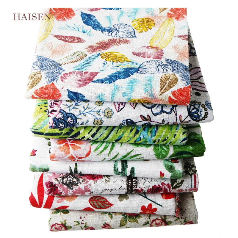 Тканевая ткань из хлопка и льна с цветочным принтом для сделай сам квилтинга
