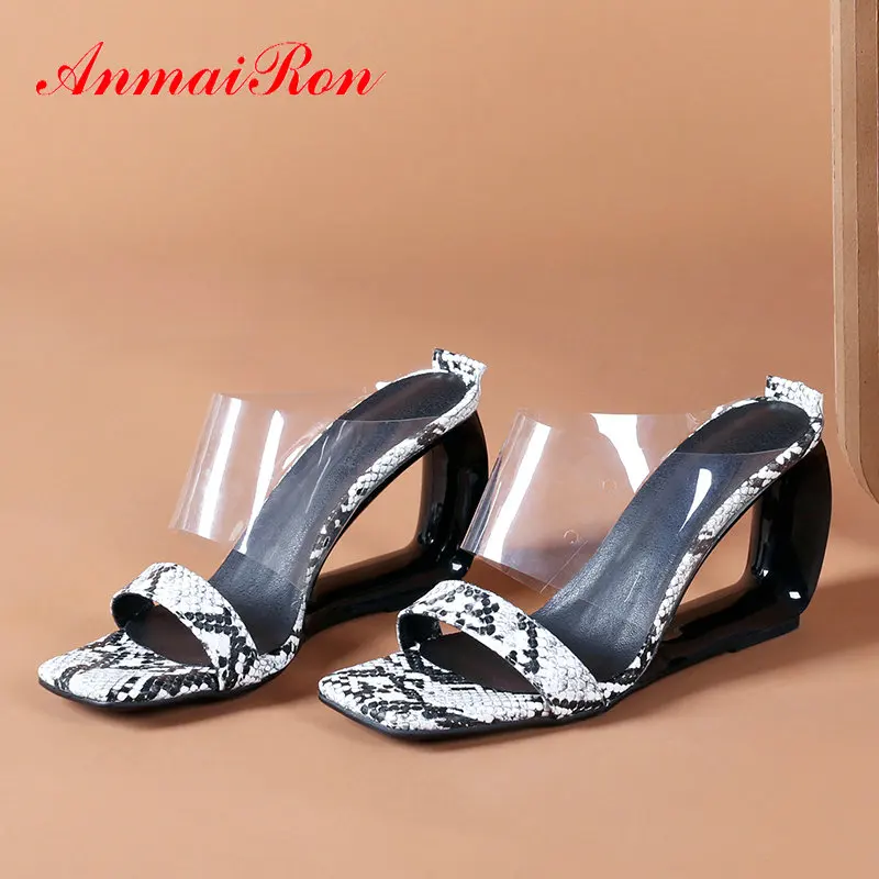 

ANMAIRON Summer Outside Women Slippers Animal Prints PU Platform Wedges High Heels Women Shoes Basic Serpentine Womens Shoes