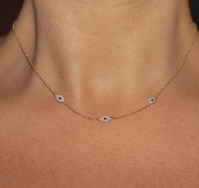 

2018 Fine silver jewelry minimal delicate cz Turkish evil eye charm dainty choker collarbone adorable women girl chain necklace