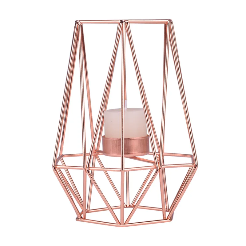 

Rose Gold Geometric Iron Art Modern Candle Holders Simple Creative Design Candelabra Gifts Kaarsenhouder Christmas Decor Ec50ll