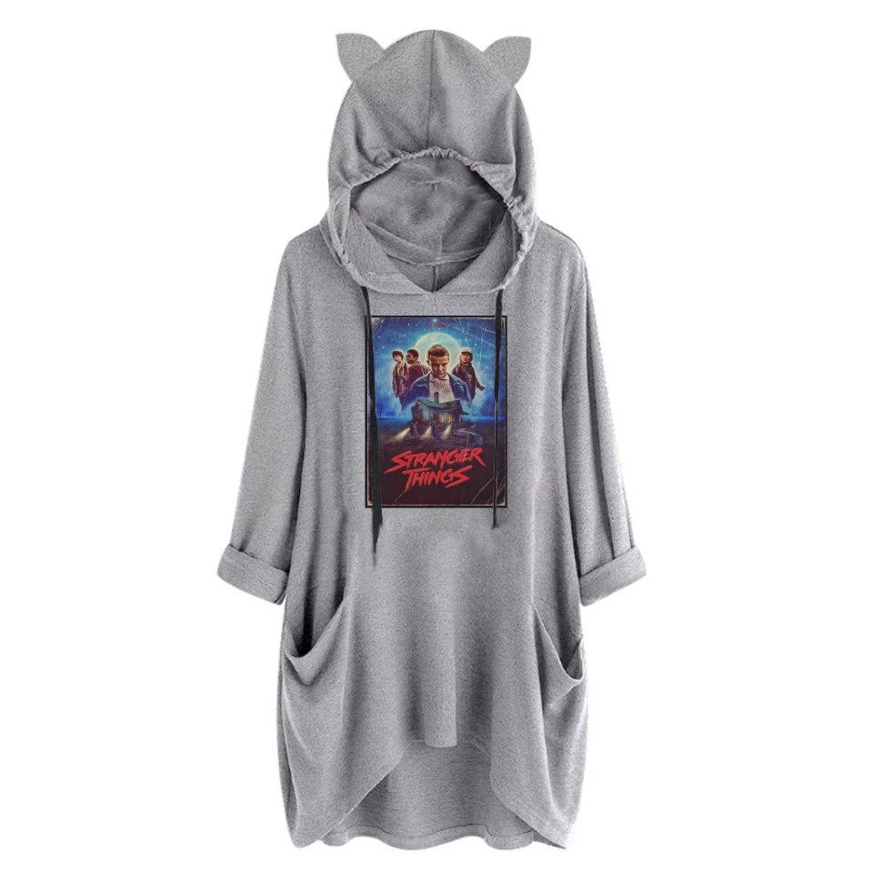 Свитшот женский с капюшоном и кошачьими ушками Модный пуловер в стиле очень