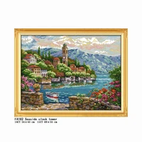 seaside clock tower stamped cross stitch kit patterns thread counted crafts 11ct 14ct printed fabric decor embroidery needlework