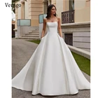 Платье свадебное атласное ТРАПЕЦИЕВИДНОЕ без бретелек со шлейфом и длинными рукавами