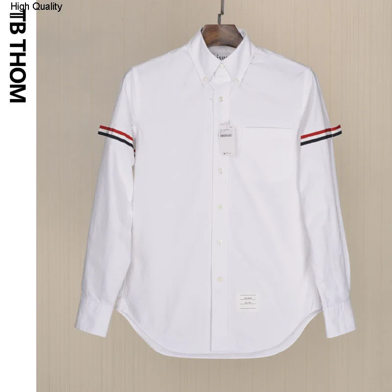Мужские рубашки с длинным рукавом и трехцветной тесьмой модные летние белые для