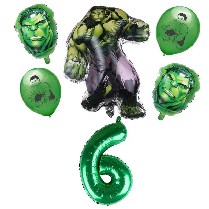 6pcs Green 6 Новые воздушные шары из фольги «мстители», «супергерой», «Халк», «С Днем Рождения», украшения для вечеринки, детская игрушка, юбилей, зеленые шары с цифрами 1-9, «Глобус» - Цвет: 6pcs Green 6