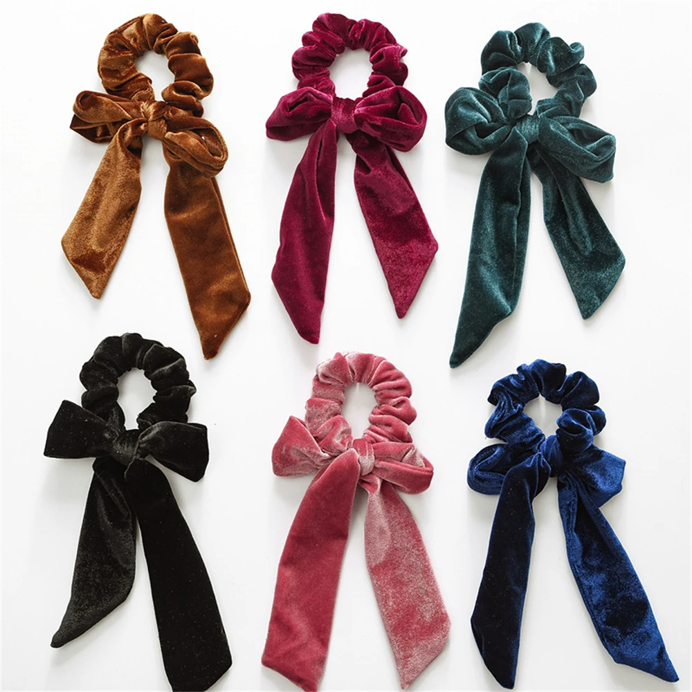 Solid color Velvet Big Bow Headband Ribbon Hair Scrunchie Ponytail Hairband Elastic Scrunchy Hair Tie Women for Hair Accessories