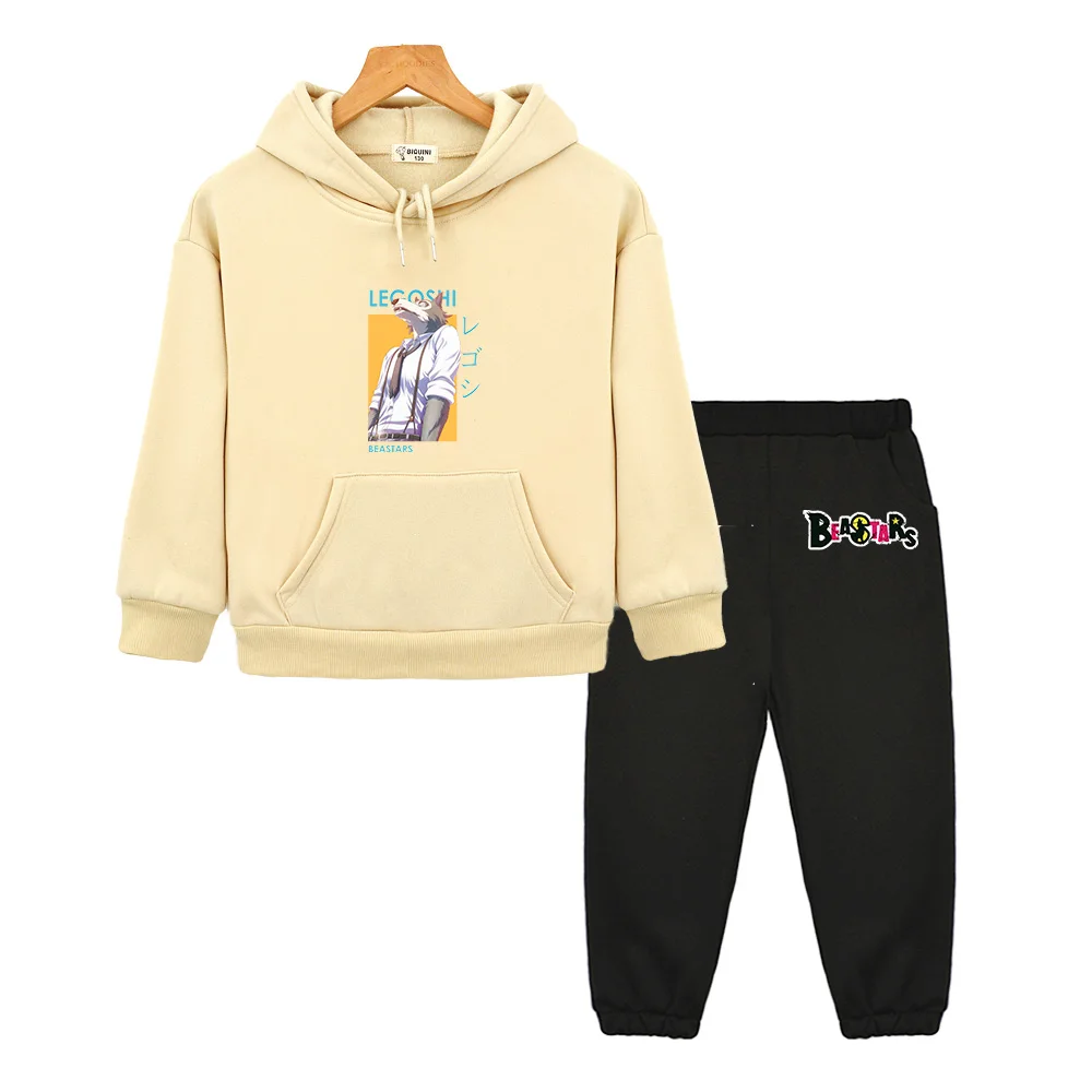Legoshi BEASTARS Wolf Card Anime Pullover Hoodie for Girl Sets Suit for Boy Kids Sweatshirt Pants+top 2pc Warm Children Clothing