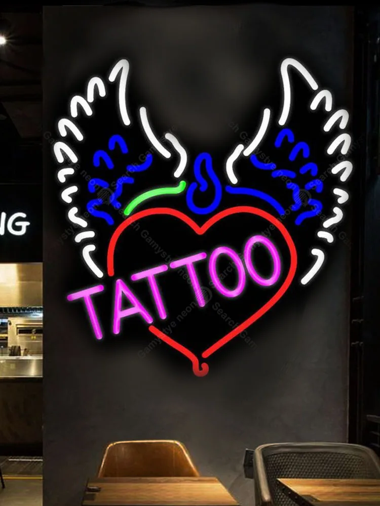 Piercing Tattoo Wings Neon Sign Bulbs sign Handcraft Iconic light Lamps display advertise enseigne lumine | Лампы и освещение
