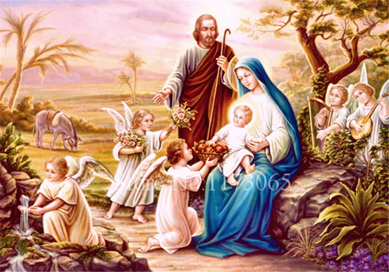 

Painting Wall Art Virgin Mary Diamond Cross Stitch Full Round Drill Jesus Picture 5d Embroidery Mosaic Handmade Home Decoration