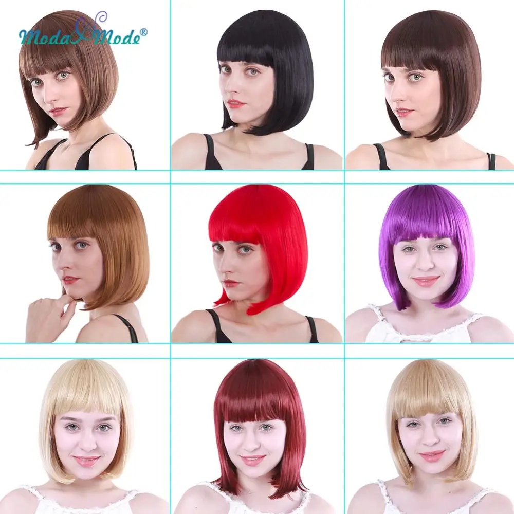 

Mada & Mode Hair Short Bob Wigs 12-inch Synthetic Straight 9colors with Bangs for Costumes or Cosplay Blonde Wig Heat Resistant