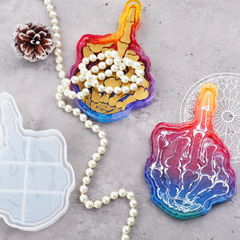 

Middle Finger Tray Resin Mold, skeleton hand jewelry box silicone, skull candles holder molds,trinket dish,home decor