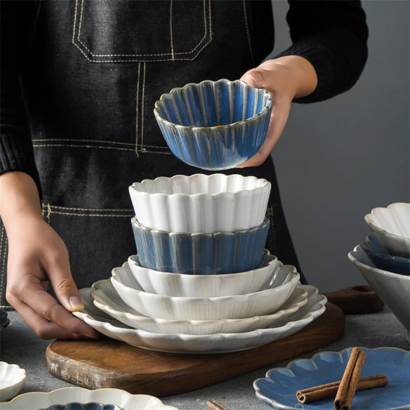 Японская керамическая белая/синяя глазурованная стандартная тарелка