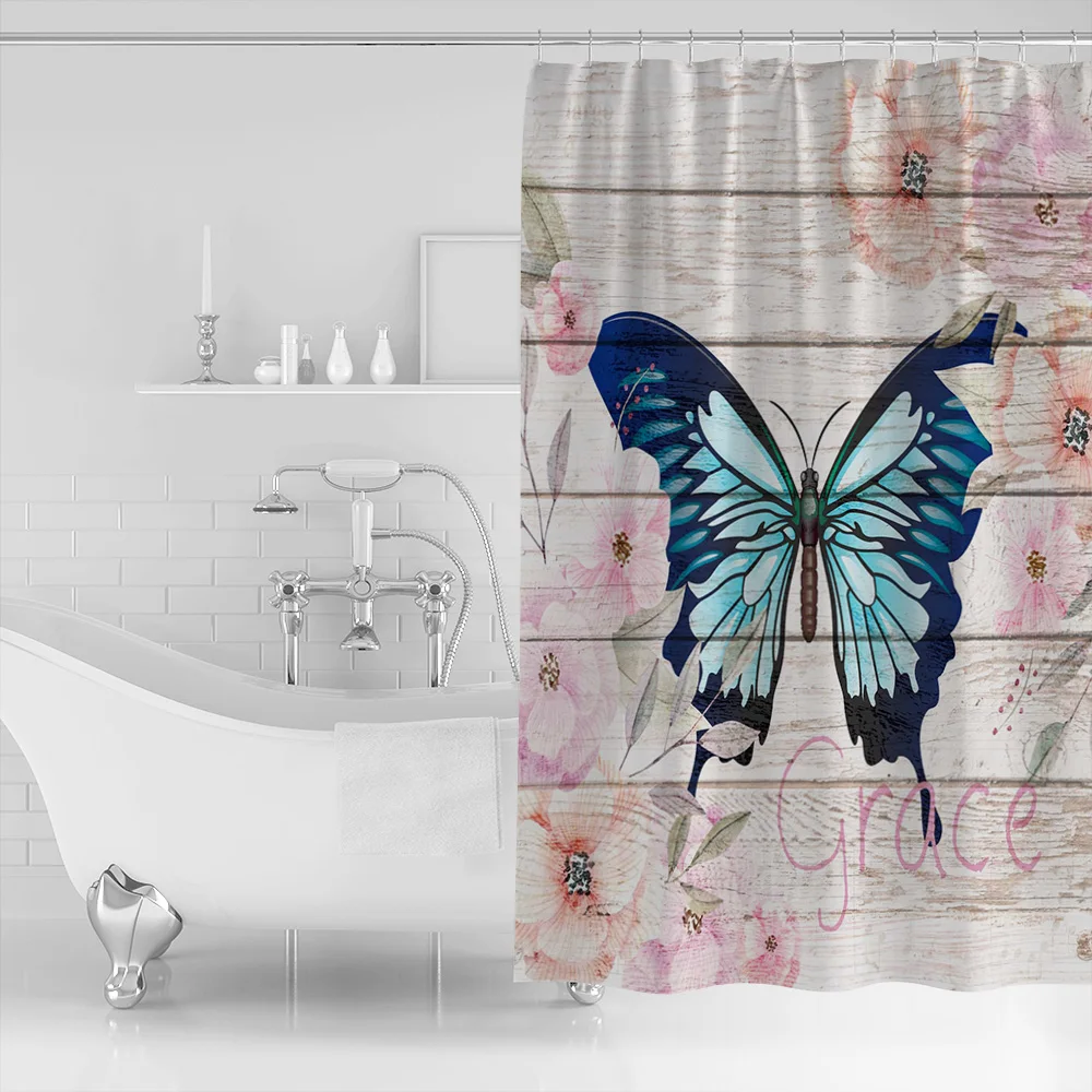 Занавеска для душа из ткани с рисунком бабочки цветов древесины аксессуары