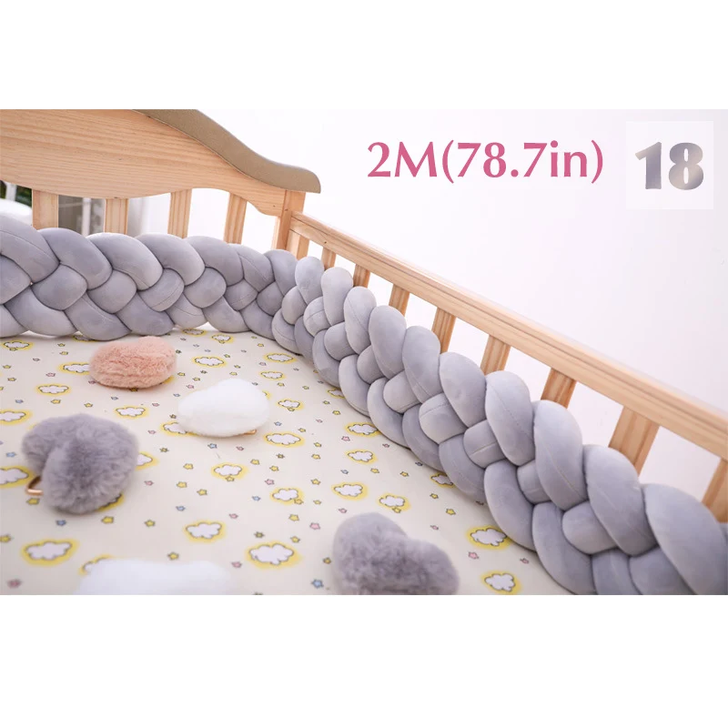 18 2m Baby Shining 4 Strands Newborn Crib Bumper 2M/3M Infant Bed Protector Room Decor 17CM(6.7in) Height Pure Weaving Plush Knot - Цвет: 18 2m