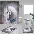 Белая лошадь полиэстер ткань душ Шторы нескользящий коврик для ванной комнаты крышка для унитаза ковры животных Ванная комната Декор для ванной комнаты
